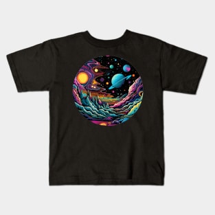 Surrealist space artwork with planets Kids T-Shirt